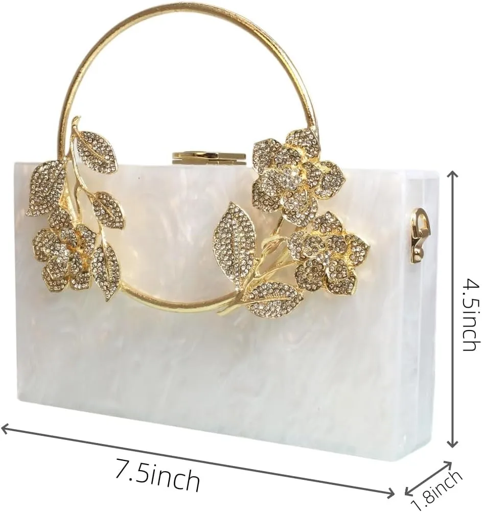 Women Acrylic Evening Clutch Marble Pattern Carved Circle Handle Handbag Square Box Bag for Evening Cocktail Prom