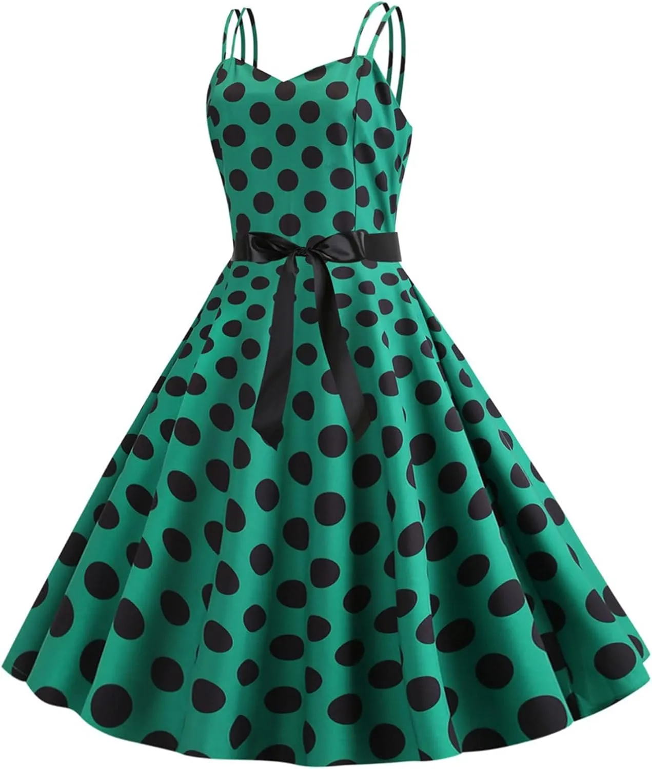 Women Casual Backless Sleeve Dresses Sexy Double Strap Vintage Polka Dot Printed A-Line Dress Beach Daily Wear