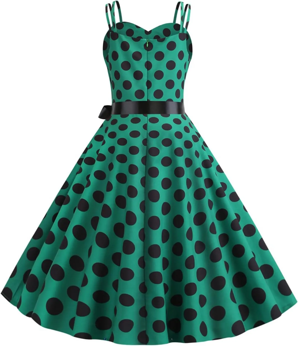 Women Casual Backless Sleeve Dresses Sexy Double Strap Vintage Polka Dot Printed A-Line Dress Beach Daily Wear