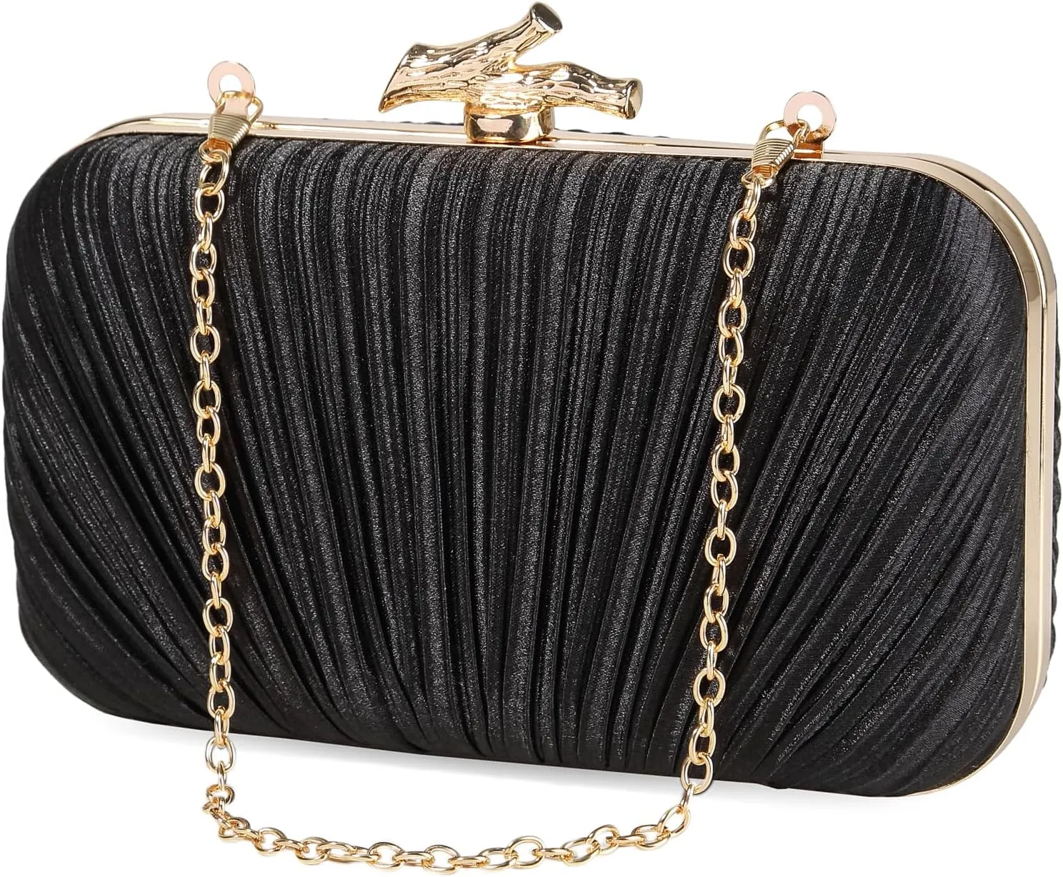 Women Clutch Purses Satin Pleated Evening Bag for Wedding, Party, Bridal, Cocktail and Formal Events with 2 Chain Strap