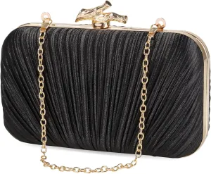 Women Clutch Purses Satin Pleated Evening Bag for Wedding, Party, Bridal, Cocktail and Formal Events with 2 Chain Strap