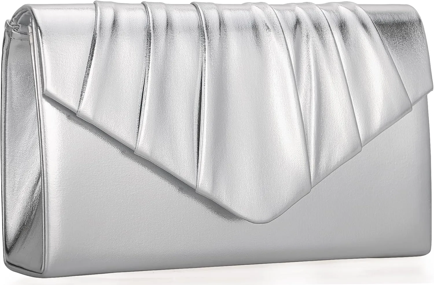 Women Evening Bag Metallic PU Clutch Handbag Pleated Flap Envelope Handbag for Formal Prom Cocktail Party