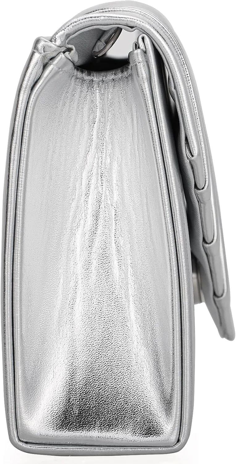 Women Evening Bag Metallic PU Clutch Handbag Pleated Flap Envelope Handbag for Formal Prom Cocktail Party