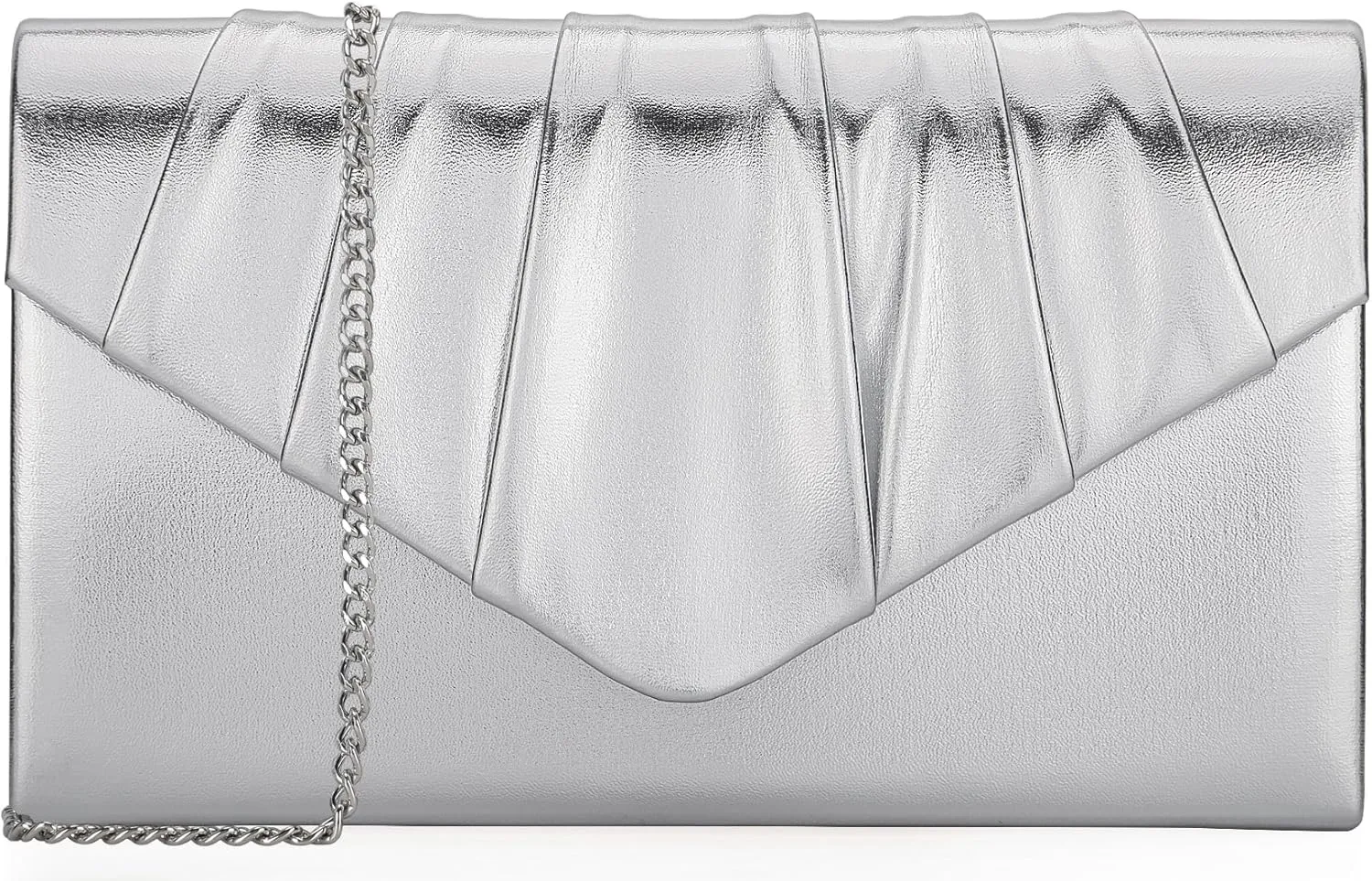 Women Evening Bag Metallic PU Clutch Handbag Pleated Flap Envelope Handbag for Formal Prom Cocktail Party