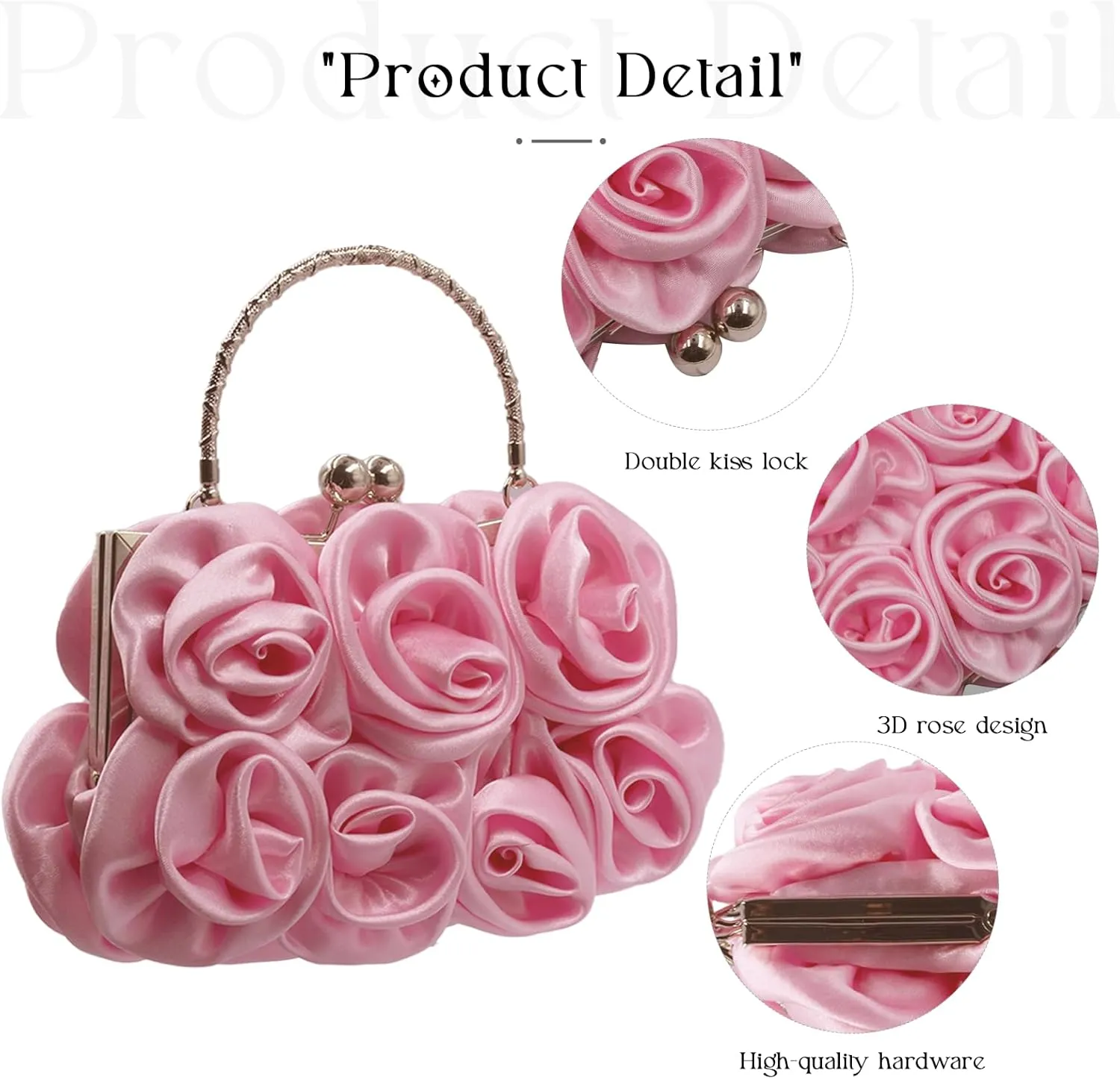 Women Evening Clutch Bag Floral Satin Small Purses with Detachable Strap for Wedding, Party, Prom