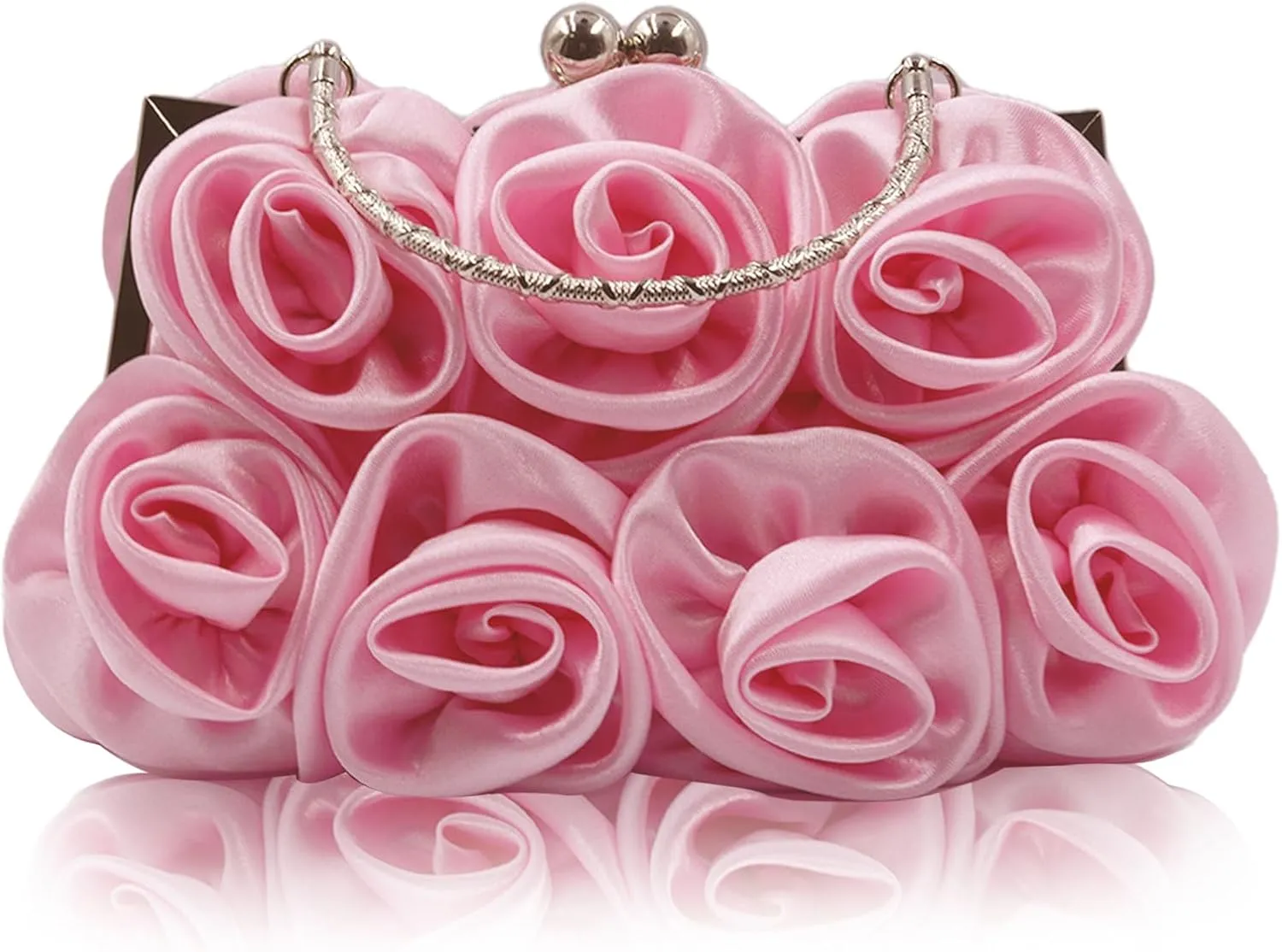 Women Evening Clutch Bag Floral Satin Small Purses with Detachable Strap for Wedding, Party, Prom