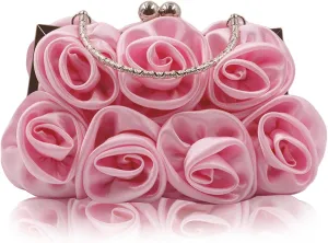 Women Evening Clutch Bag Floral Satin Small Purses with Detachable Strap for Wedding, Party, Prom