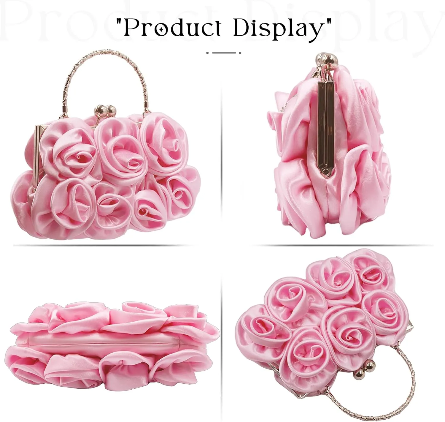 Women Evening Clutch Bag Floral Satin Small Purses with Detachable Strap for Wedding, Party, Prom