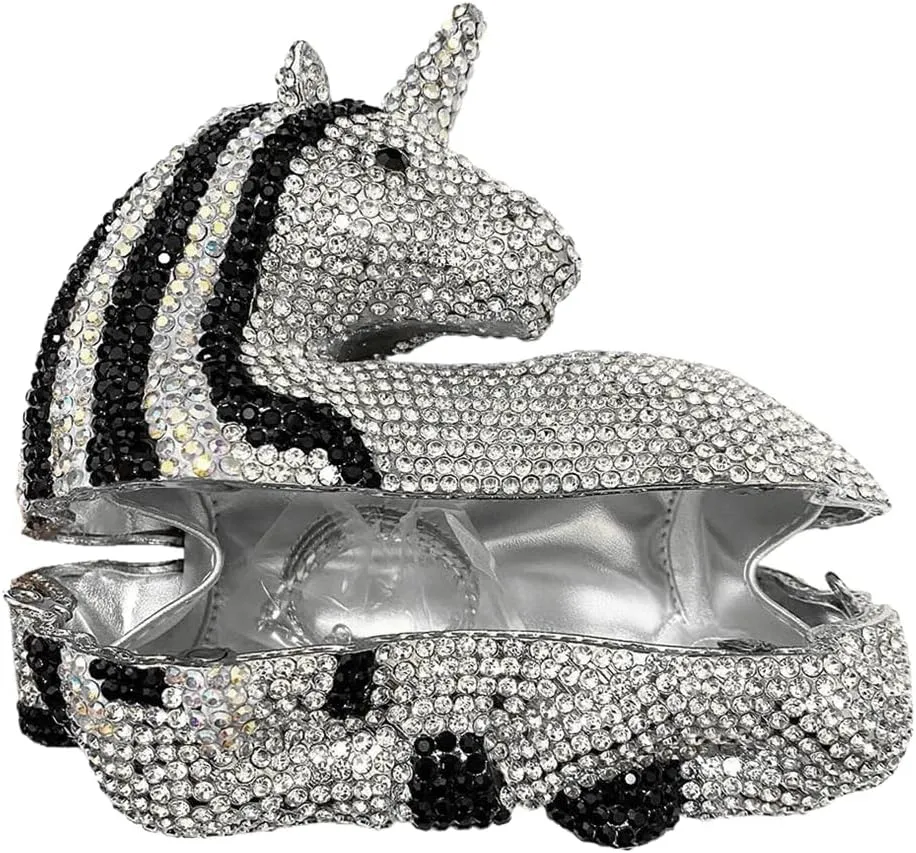 Women Luxury Horse Shape Crystal Evening Bag Chic Animal Clutch Rhinestone Diamond Purse Handbag for Party Prom
