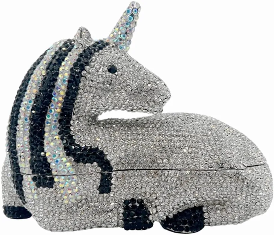 Women Luxury Horse Shape Crystal Evening Bag Chic Animal Clutch Rhinestone Diamond Purse Handbag for Party Prom