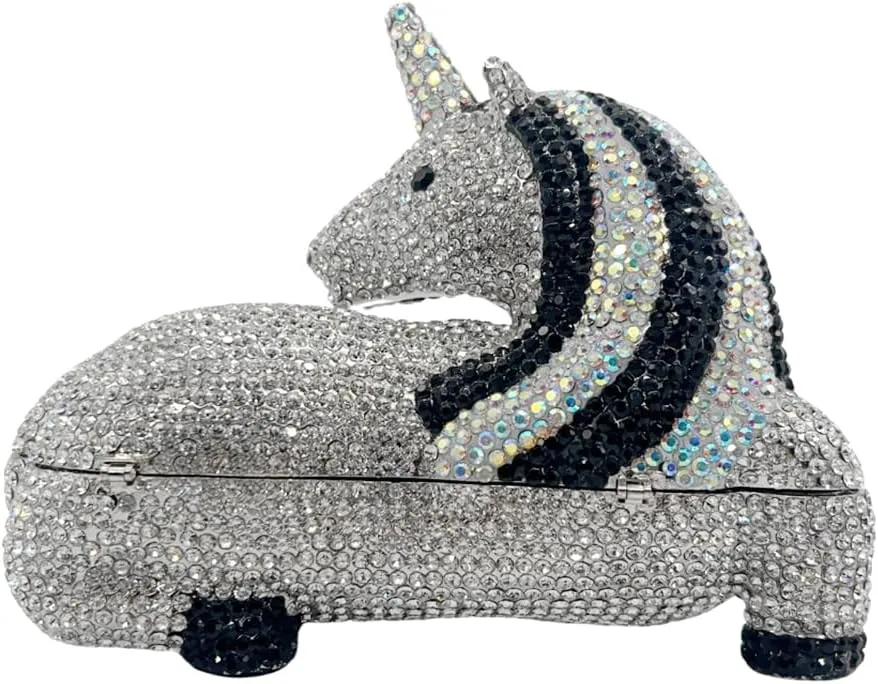 Women Luxury Horse Shape Crystal Evening Bag Chic Animal Clutch Rhinestone Diamond Purse Handbag for Party Prom