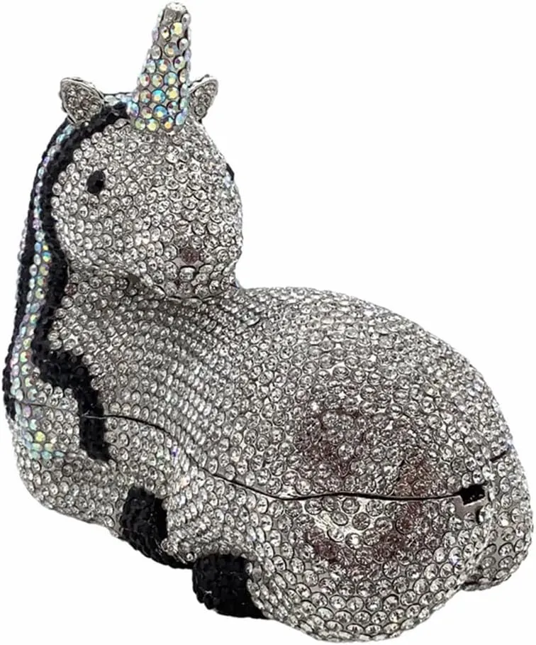 Women Luxury Horse Shape Crystal Evening Bag Chic Animal Clutch Rhinestone Diamond Purse Handbag for Party Prom