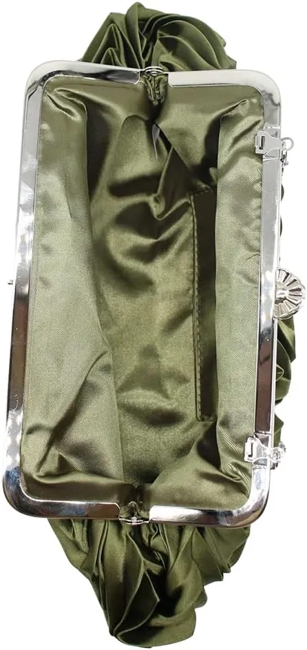 Women Pleated Satin Clutch Bride Purse Elegant Rhinestone Evening Bag Banquet Party Handbag