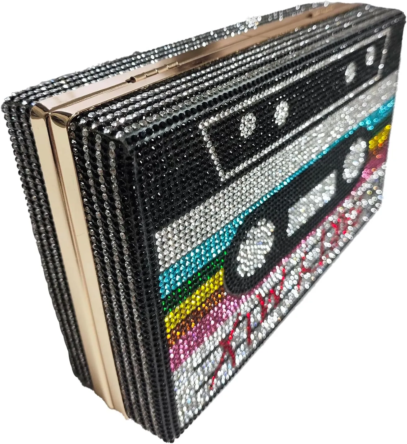 Women Retro Radio Shape Crossbody Bag Rhinestone Metal Vintage Evening Clutch Purses