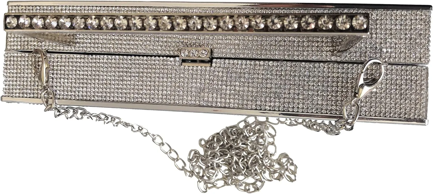 Women Retro Radio Shape Crossbody Bag Rhinestone Metal Vintage Evening Clutch Purses