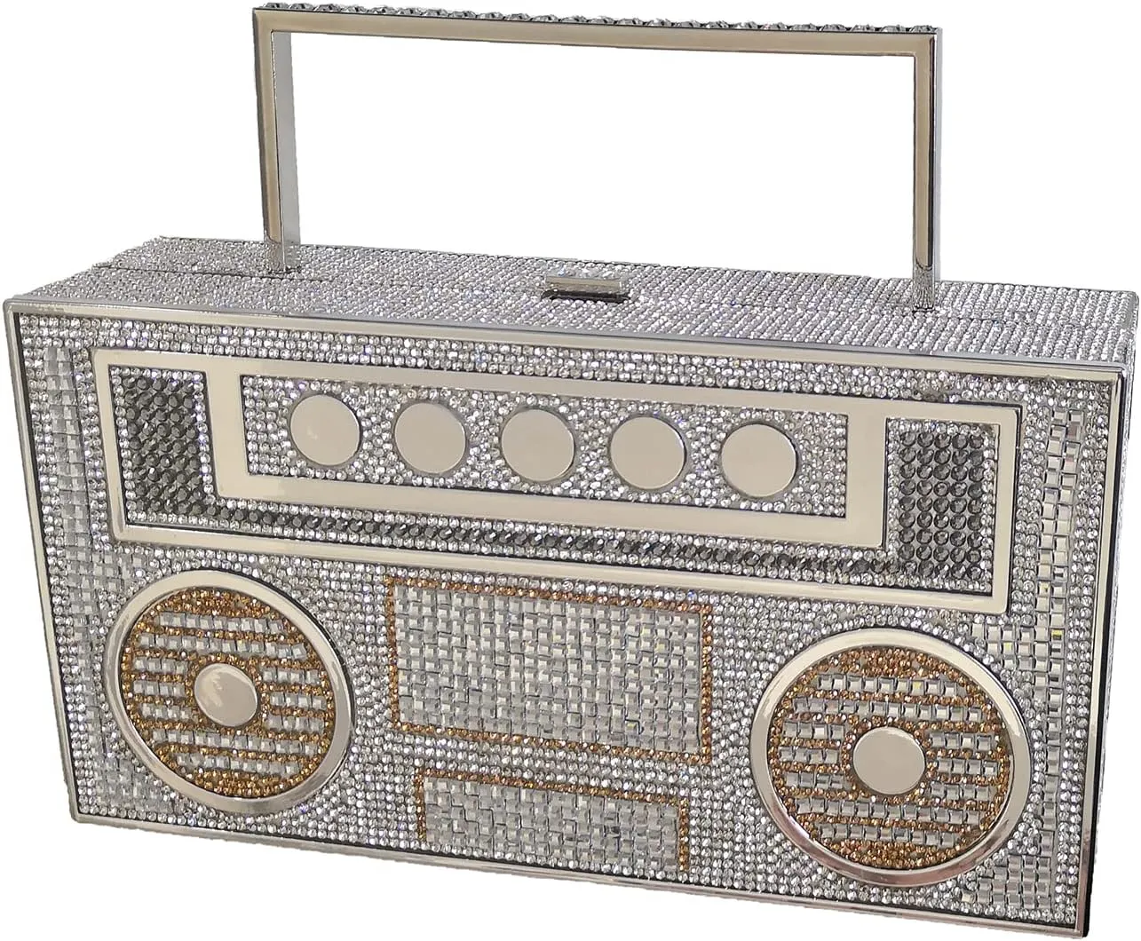 Women Retro Radio Shape Crossbody Bag Rhinestone Metal Vintage Evening Clutch Purses