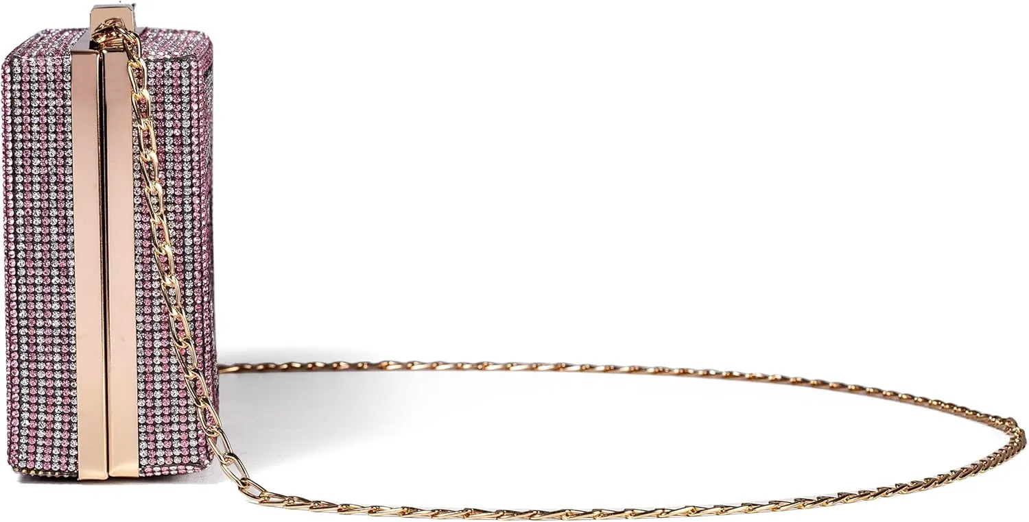 Women Retro Radio Shape Crossbody Bag Rhinestone Metal Vintage Evening Clutch Purses