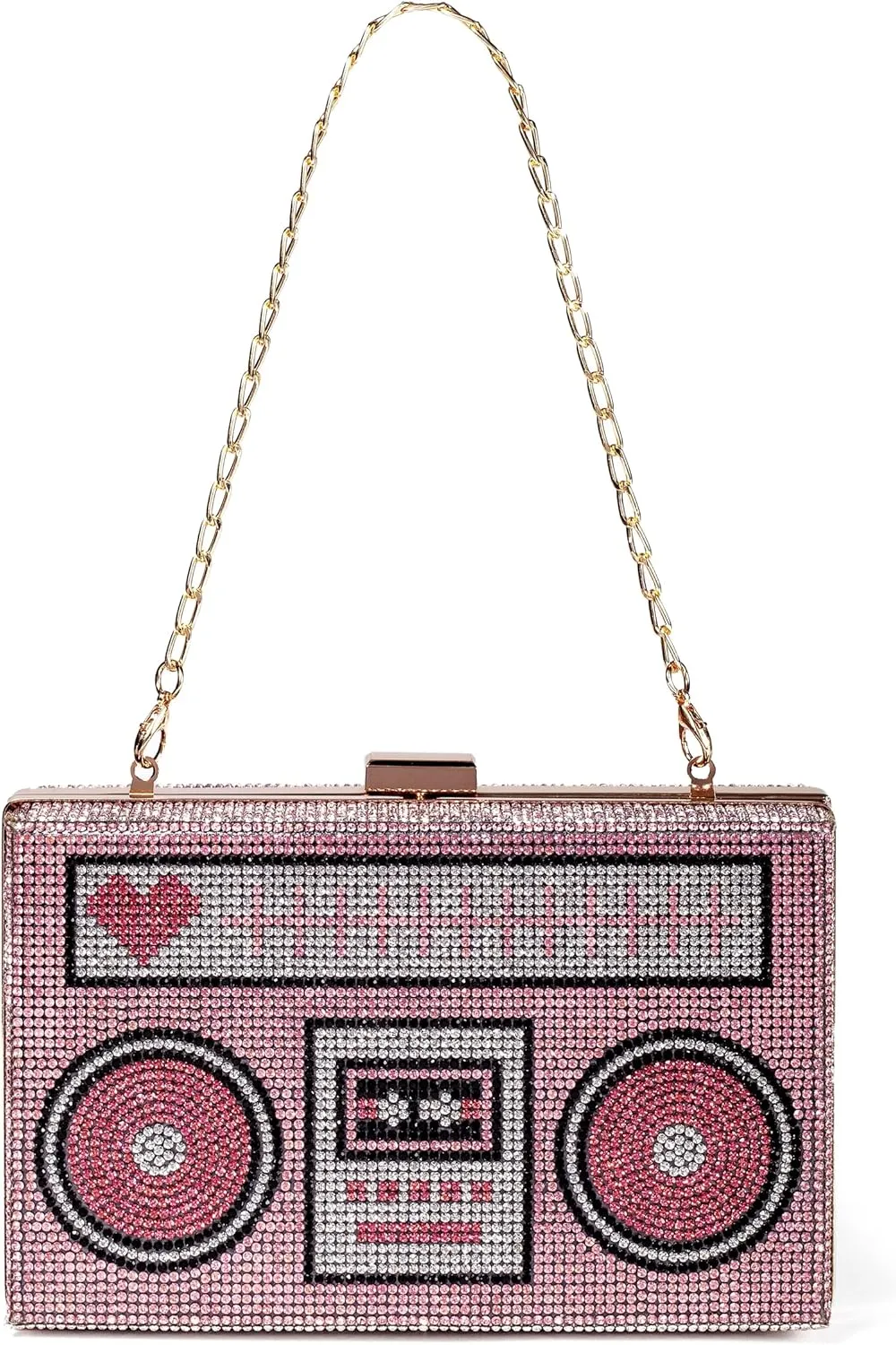 Women Retro Radio Shape Crossbody Bag Rhinestone Metal Vintage Evening Clutch Purses