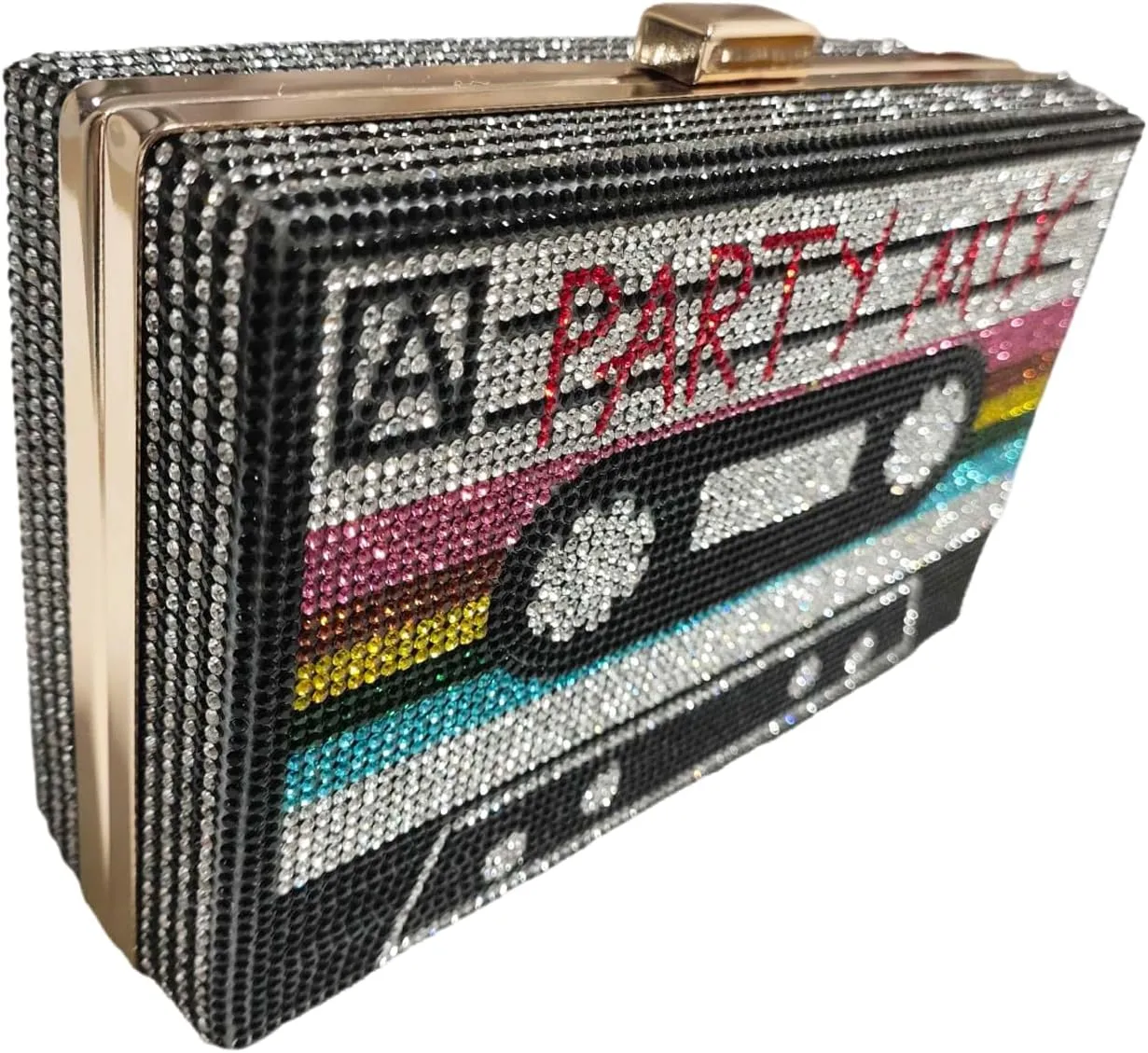Women Retro Radio Shape Crossbody Bag Rhinestone Metal Vintage Evening Clutch Purses