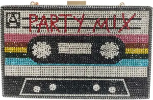 Women Retro Radio Shape Crossbody Bag Rhinestone Metal Vintage Evening Clutch Purses