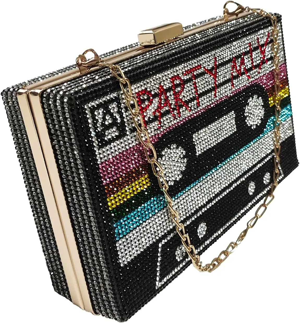 Women Retro Radio Shape Crossbody Bag Rhinestone Metal Vintage Evening Clutch Purses