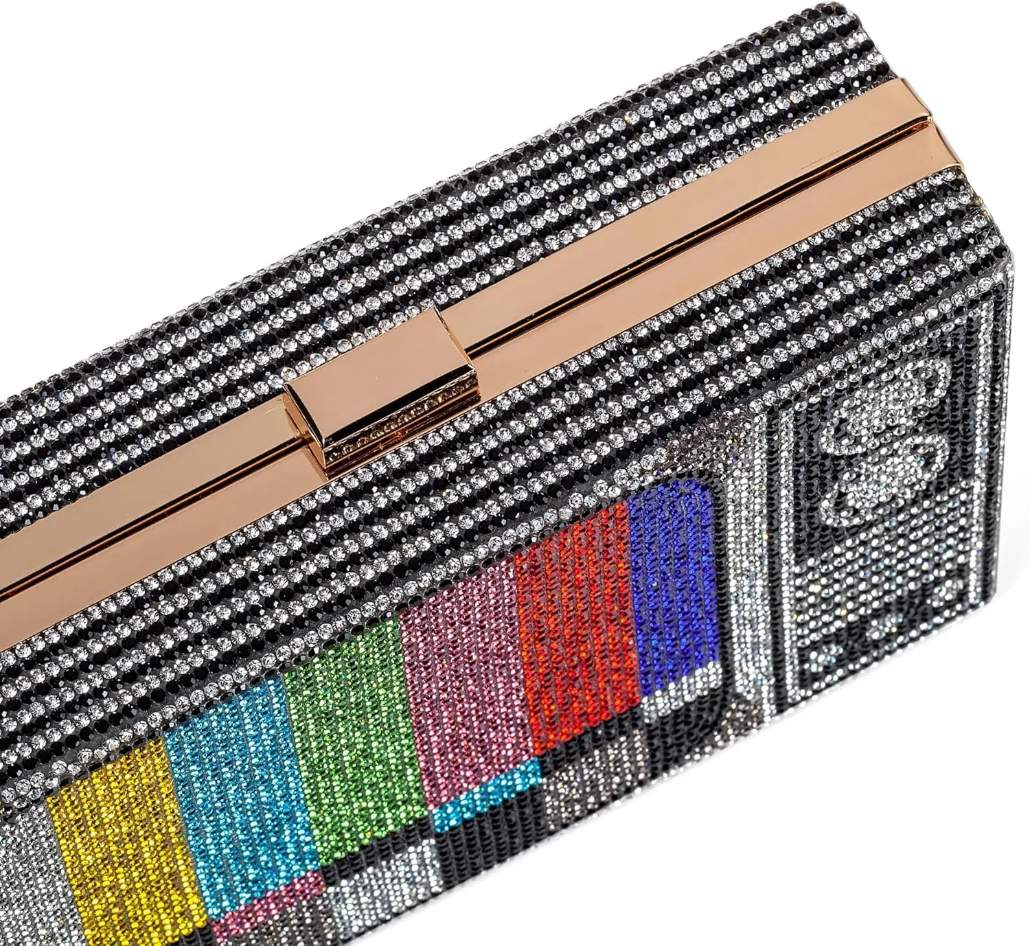 Women Retro Radio Shape Crossbody Bag Rhinestone Metal Vintage Evening Clutch Purses