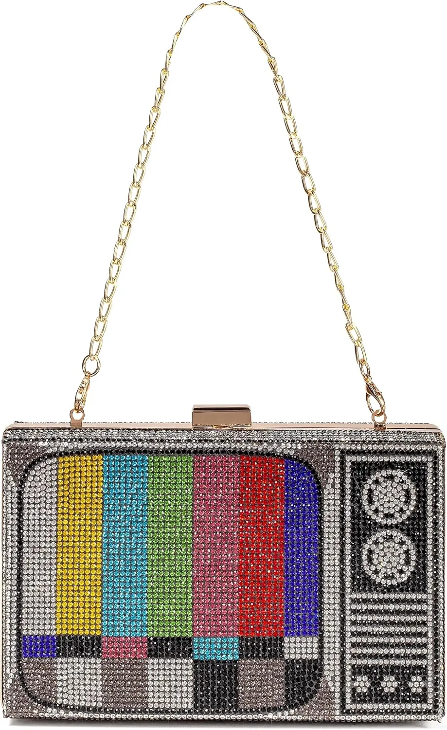 Women Retro Radio Shape Crossbody Bag Rhinestone Metal Vintage Evening Clutch Purses