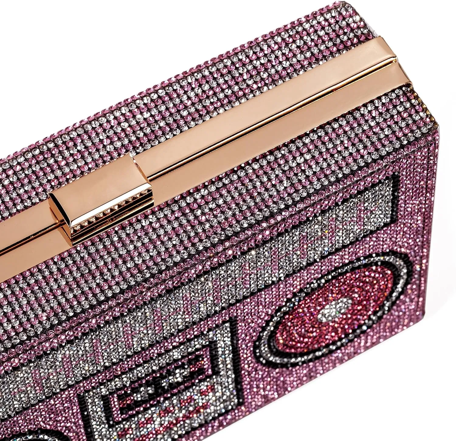 Women Retro Radio Shape Crossbody Bag Rhinestone Metal Vintage Evening Clutch Purses