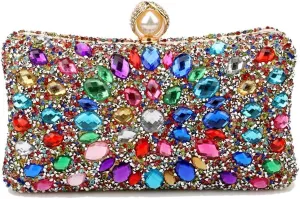 Women Rhinestone Evening Bag Multicolor Clutch Bag Luxury Crystal Handbag Bridal Wedding Purse