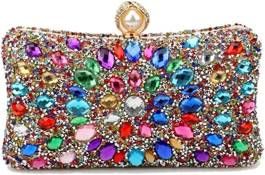 Women Rhinestone Evening Bag Multicolor Clutch Bag Luxury Crystal Handbag Bridal Wedding Purse