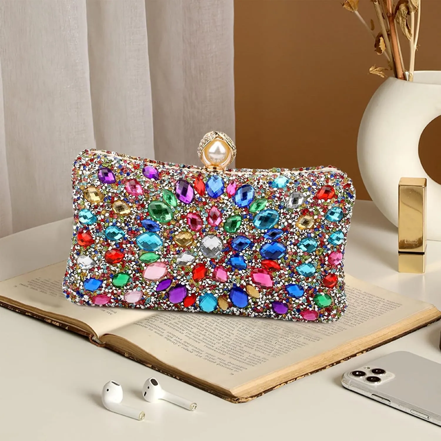 Women Rhinestone Evening Bag Multicolor Clutch Bag Luxury Crystal Handbag Bridal Wedding Purse