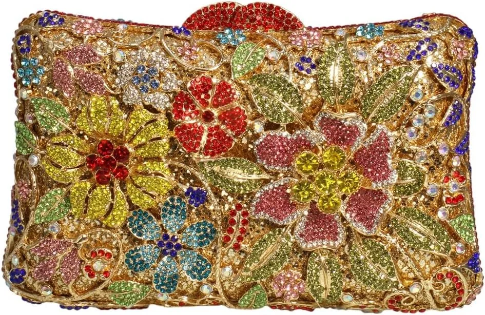 Women Rhinestone Floral Handbag Shiny Diamond Flower Purse Luxury Fairy Crossbody Bag for Wedding Banquet Party
