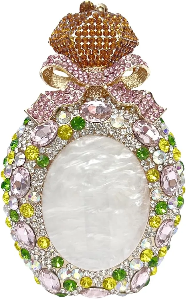 Women Rhinestone Perfume Bottle Clutch Purse Luxury Shell Crystal Evening Bag Cute Diamond Wedding Party Handbag