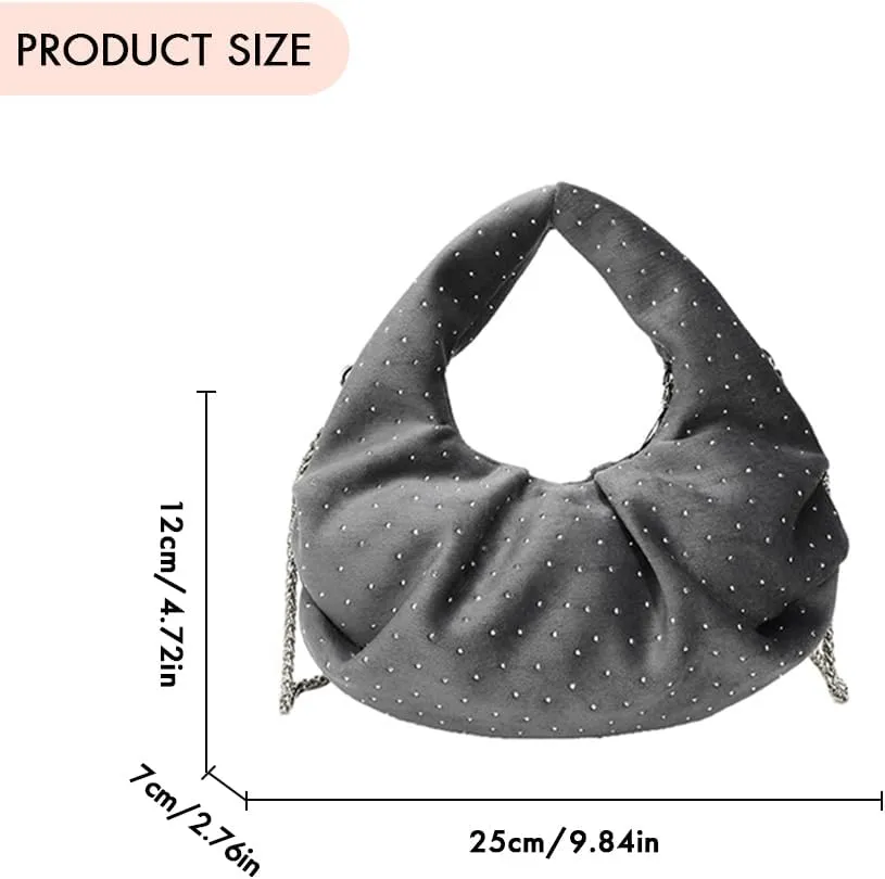Women Rhinestone Shoulder Bag Large Capacity Glitter Shoulder Bag Solid Color All-Match Evening Bag Wedding Party Com