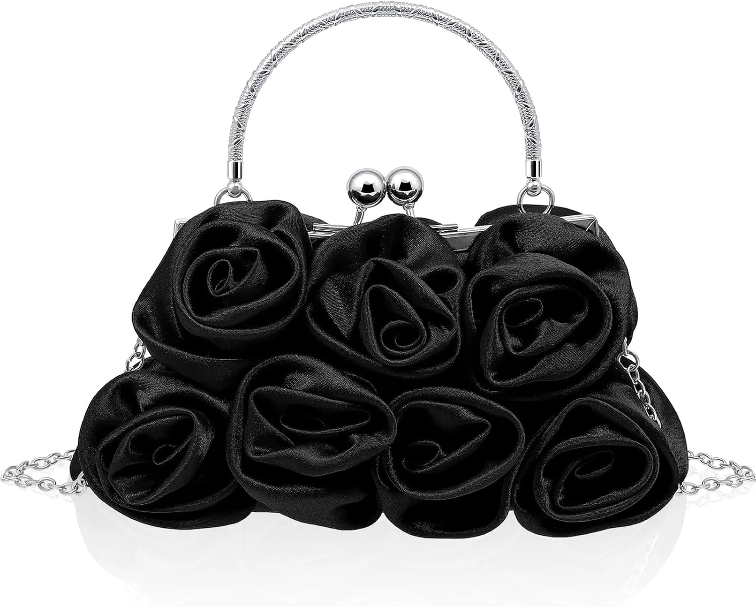 Women Roses Clutch Purse Small Floral Evening Handbag with Detachable Strap Wedding Gift for Girl Mom