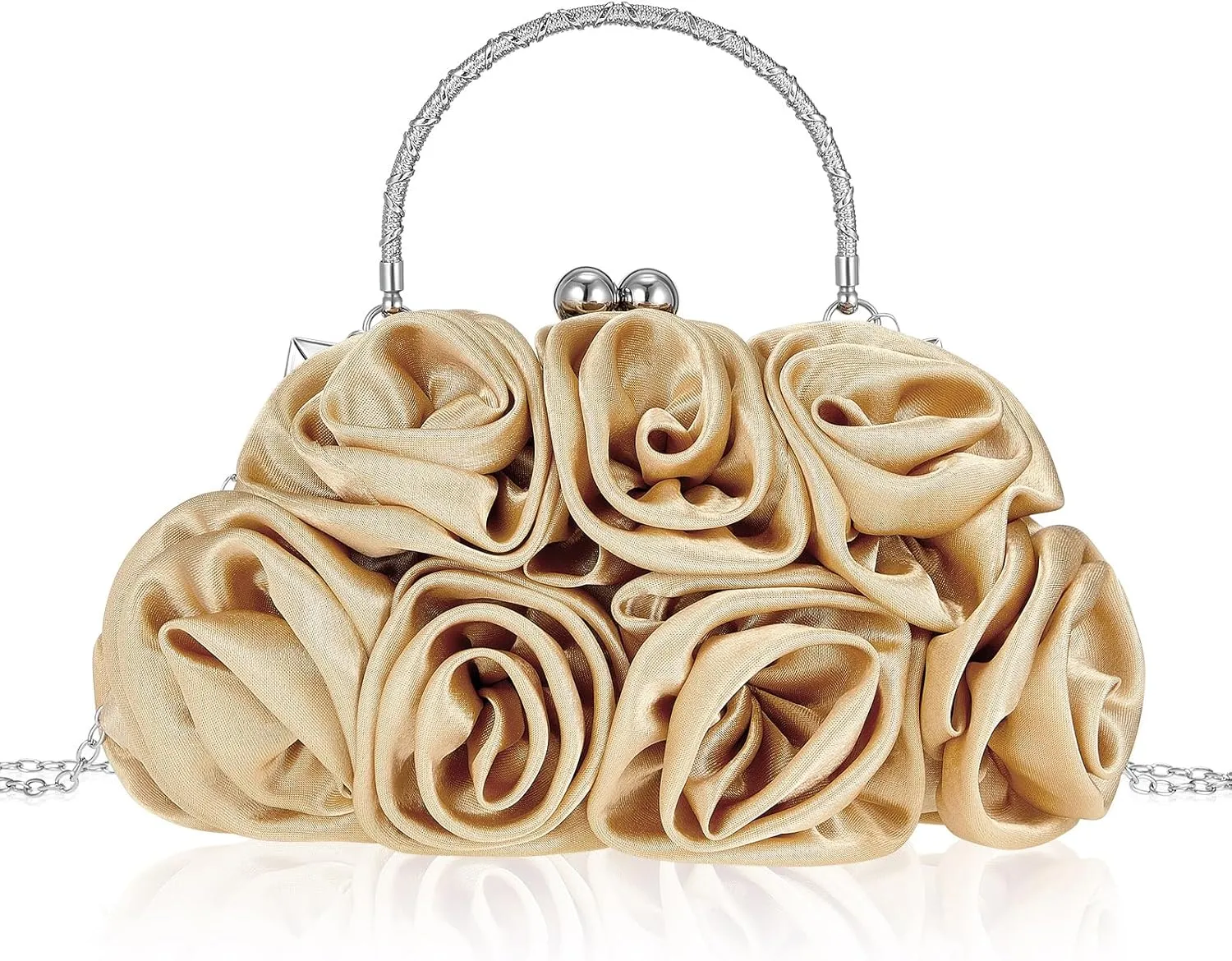 Women Roses Clutch Purse Small Floral Evening Handbag with Detachable Strap Wedding Gift for Girl Mom