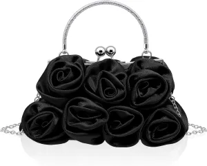Women Roses Clutch Purse Small Floral Evening Handbag with Detachable Strap Wedding Gift for Girl Mom
