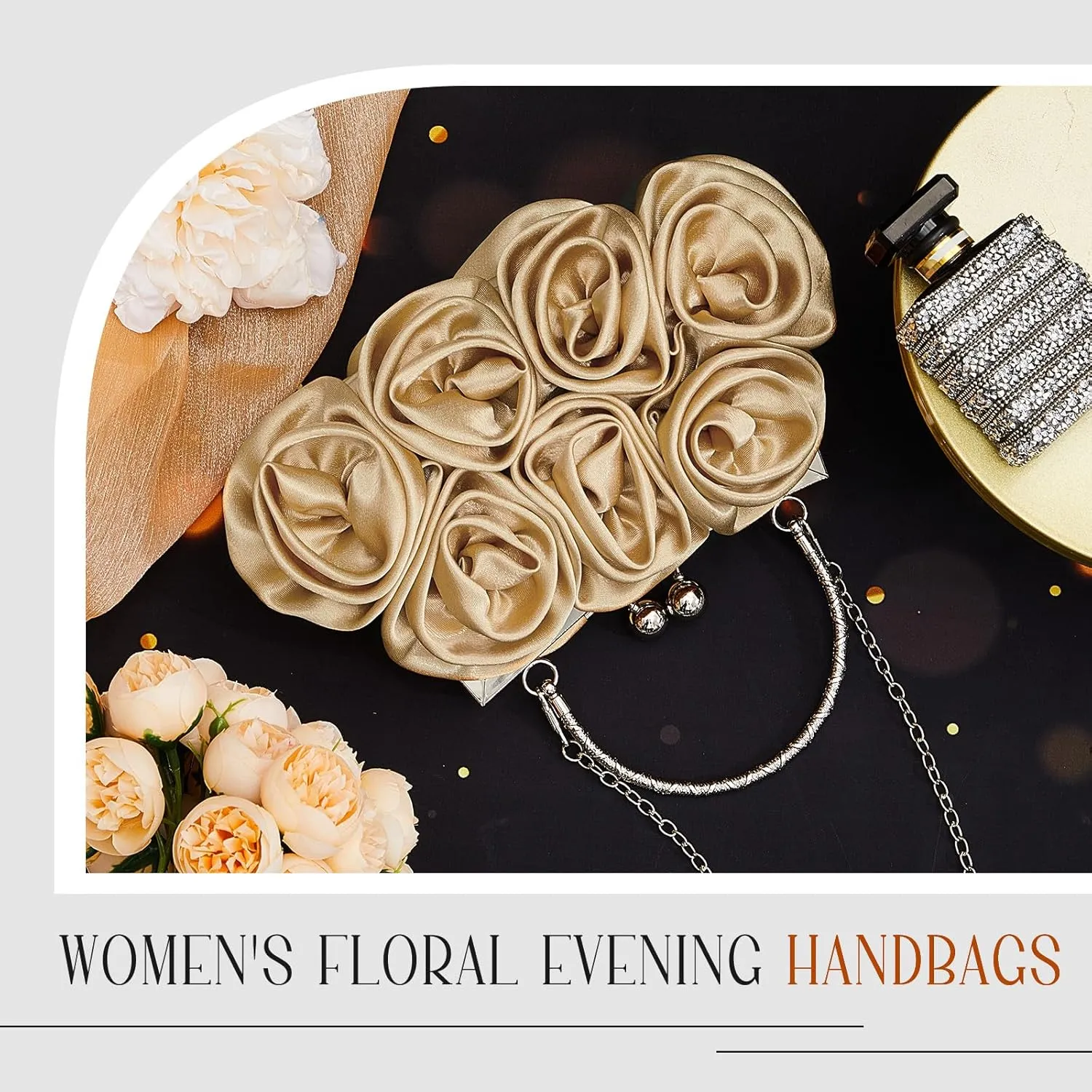 Women Roses Clutch Purse Small Floral Evening Handbag with Detachable Strap Wedding Gift for Girl Mom