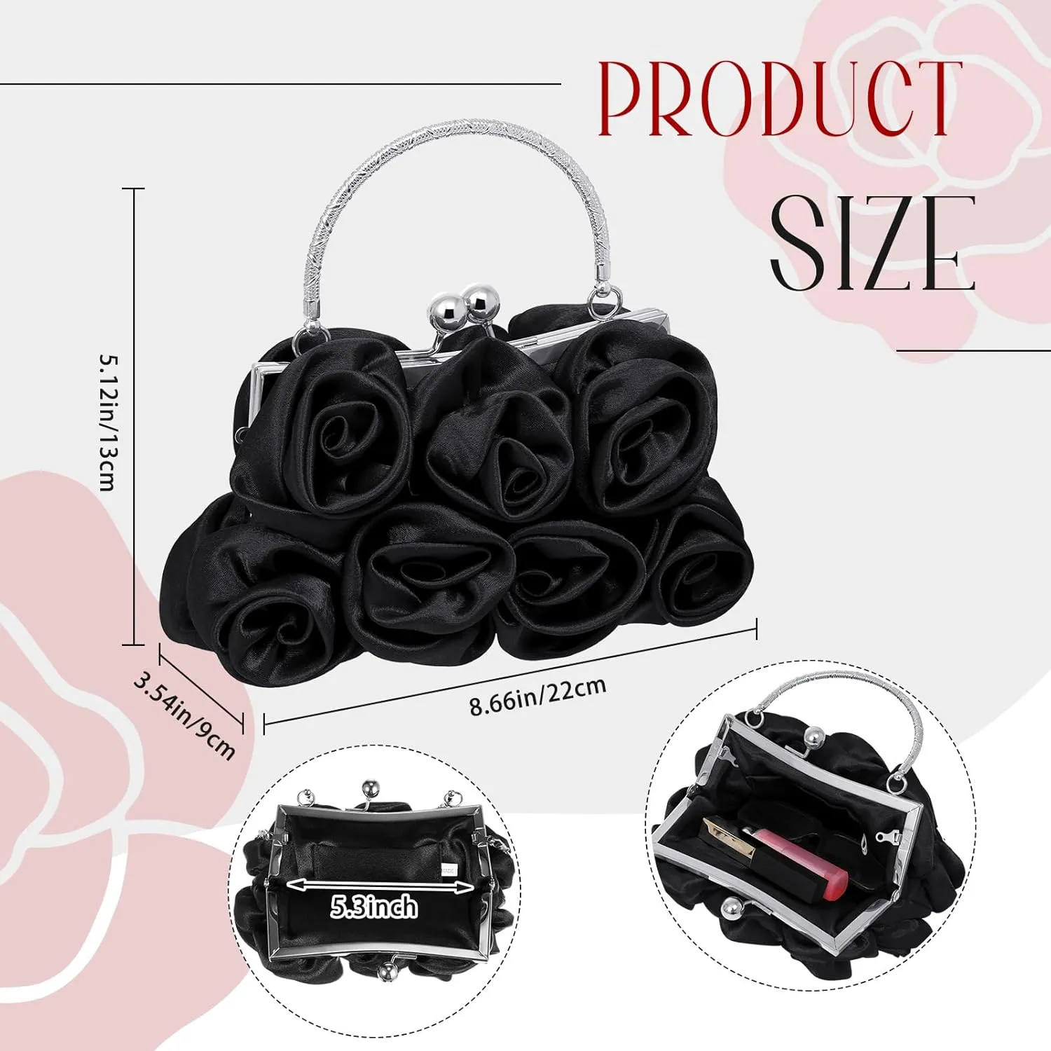Women Roses Clutch Purse Small Floral Evening Handbag with Detachable Strap Wedding Gift for Girl Mom