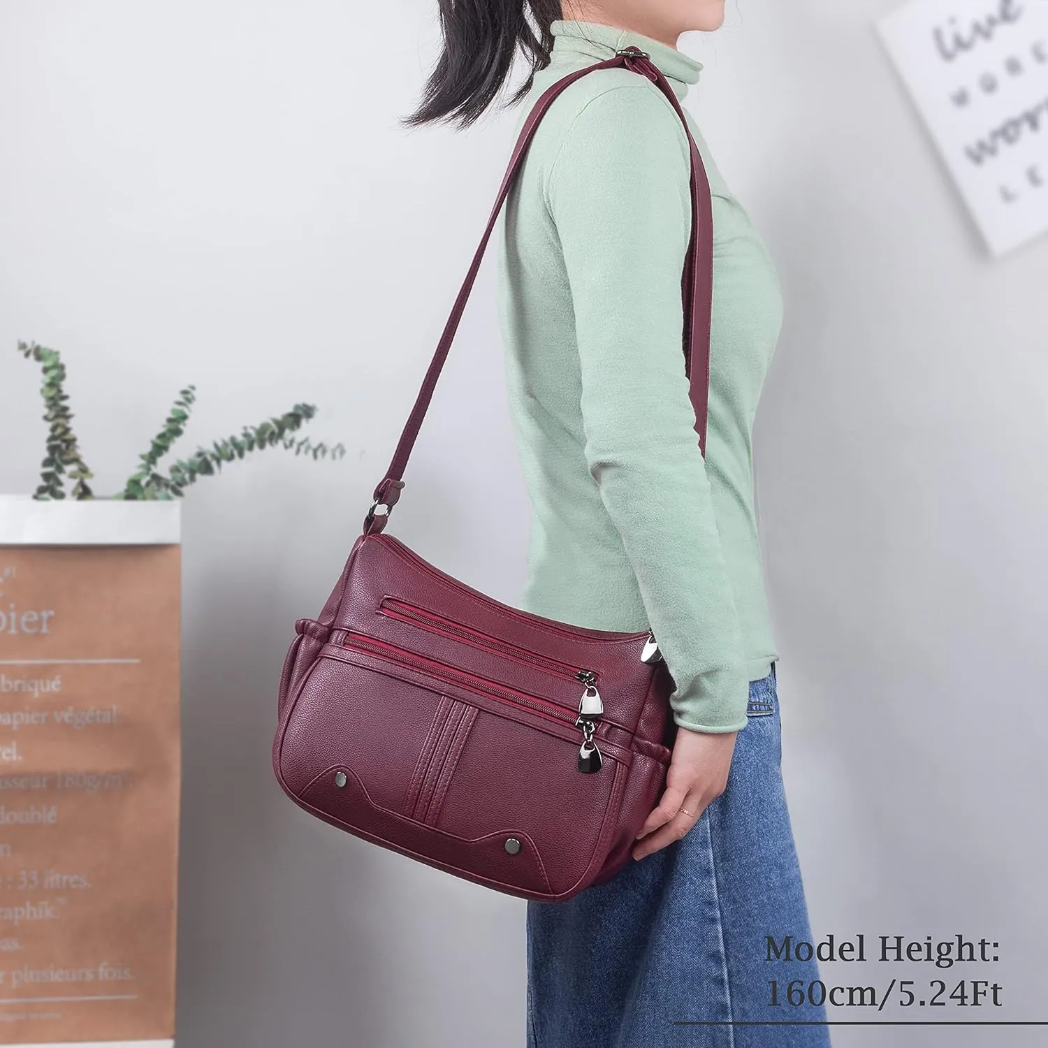Women Soft PU Leather Shoulder Handbag Multi Pocket Crossbody Bag Ladies Medium Roomy Purses Fashion Tote Top Handle Satchel