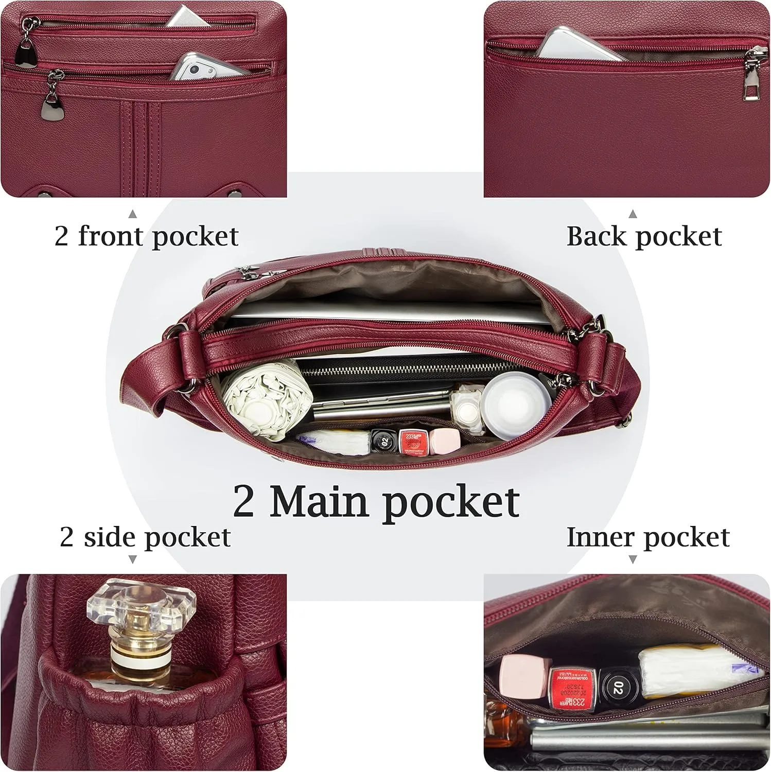 Women Soft PU Leather Shoulder Handbag Multi Pocket Crossbody Bag Ladies Medium Roomy Purses Fashion Tote Top Handle Satchel