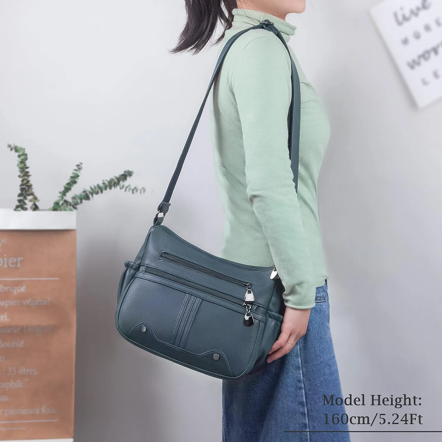 Women Soft PU Leather Shoulder Handbag Multi Pocket Crossbody Bag Ladies Medium Roomy Purses Fashion Tote Top Handle Satchel