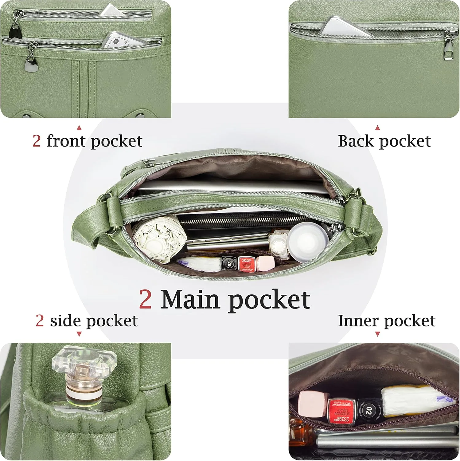 Women Soft PU Leather Shoulder Handbag Multi Pocket Crossbody Bag Ladies Medium Roomy Purses Fashion Tote Top Handle Satchel