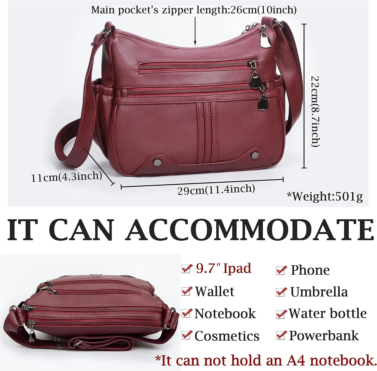 Women Soft PU Leather Shoulder Handbag Multi Pocket Crossbody Bag Ladies Medium Roomy Purses Fashion Tote Top Handle Satchel