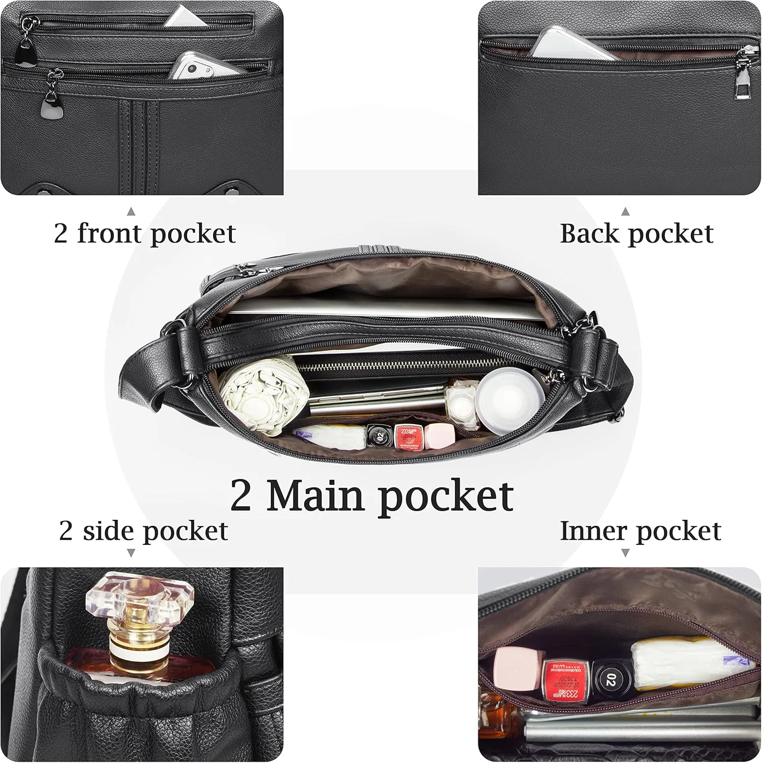 Women Soft PU Leather Shoulder Handbag Multi Pocket Crossbody Bag Ladies Medium Roomy Purses Fashion Tote Top Handle Satchel