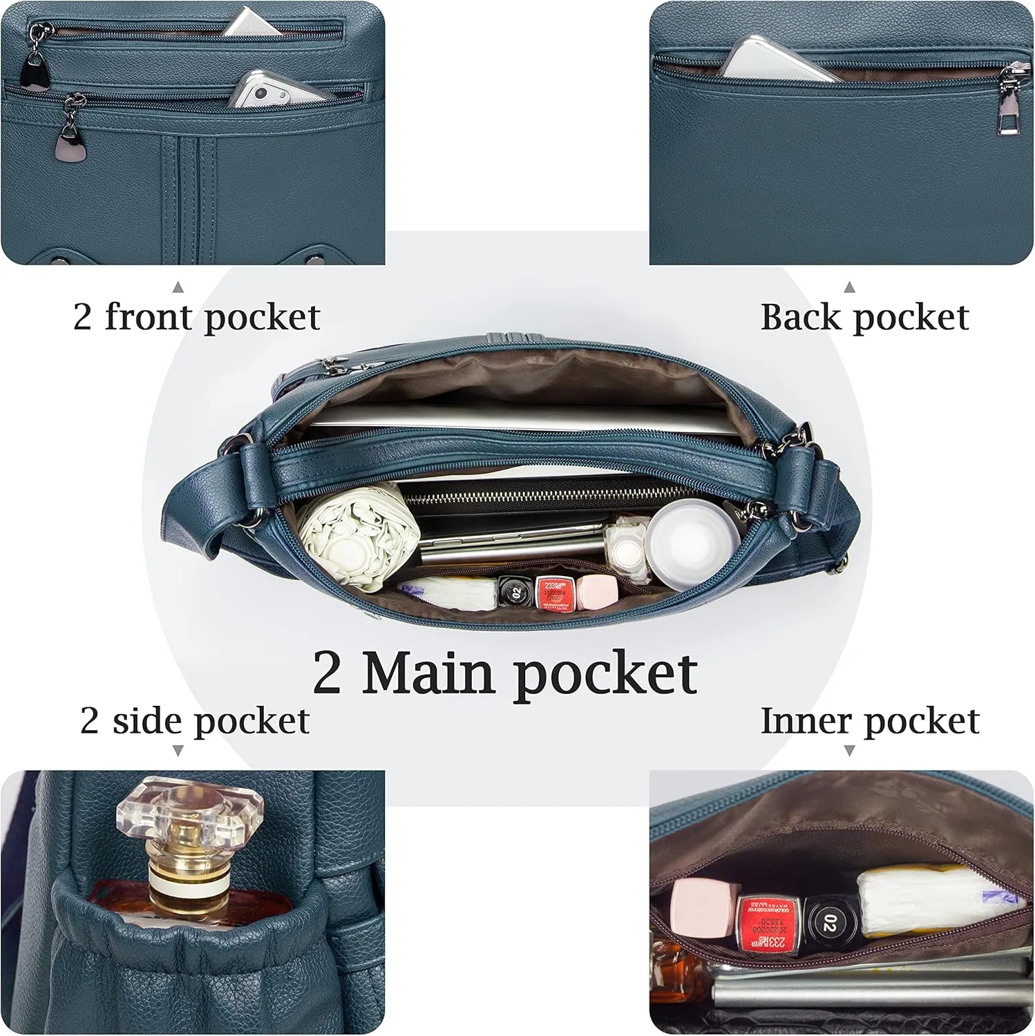 Women Soft PU Leather Shoulder Handbag Multi Pocket Crossbody Bag Ladies Medium Roomy Purses Fashion Tote Top Handle Satchel