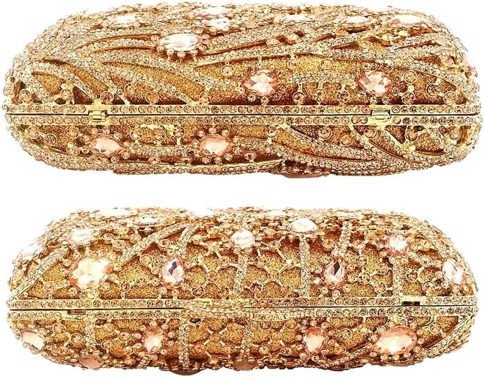Women Sparkling Rhinestone Clutch Purse Seaweed Crystal Evening Bag Wedding Handbag Shoulder Bag for Prom Party