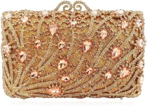 Women Sparkling Rhinestone Clutch Purse Seaweed Crystal Evening Bag Wedding Handbag Shoulder Bag for Prom Party