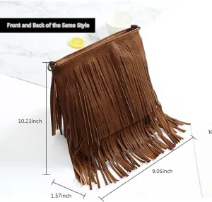 Women Tassel Crossbody Bag Vintage Shoulder Bag PU Leather Satchel Shopper Handbag Purses