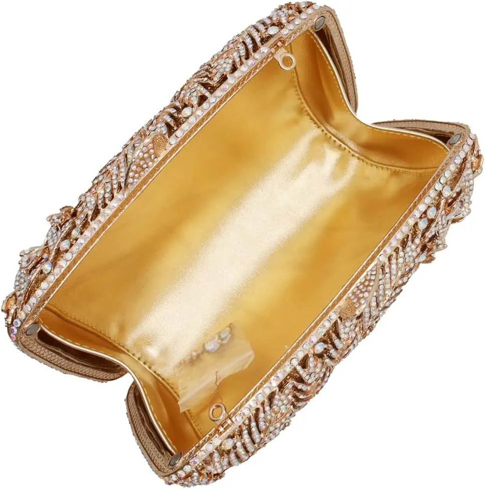 Women Vine Evening Handbag Sparkling Rhinestone Leaf Pattern Clutch Elegant Purse Bag for Party Wedding Banquet